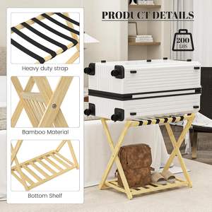 Paquete de 2 Soportes de Bambú <span class=keywords><strong>para</strong></span> Maletas, Plegables y Resistentes, con Estante de Almacenamiento - Product Image 4