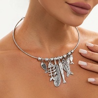 Collier ras du cou bohème en gros avec pendentif poisson et plume pour femme, collier vintage élégant pour soirée, accessoires de bijoux