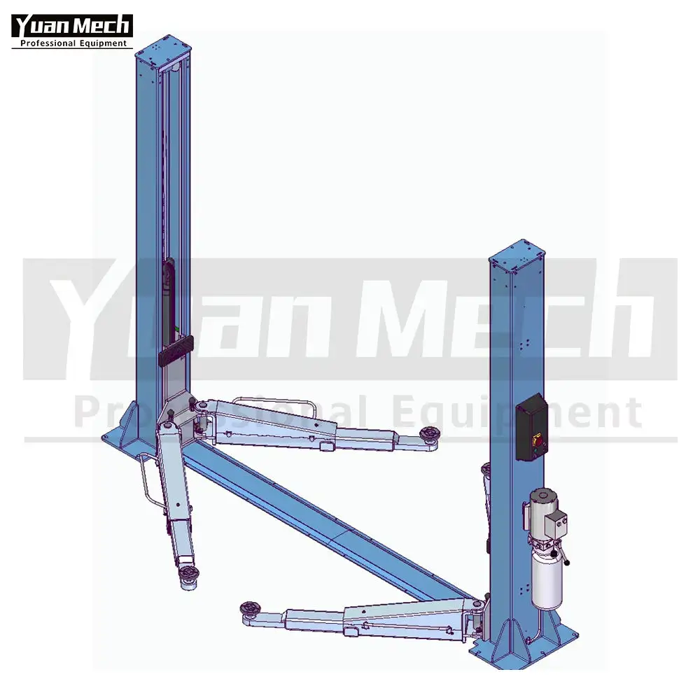 Yuanmech Launch T4033EM Clear Floor Twee Post Auto Lift Met Handmatige Down Ventil Hendel En Elektromagneet Mechanische Realese