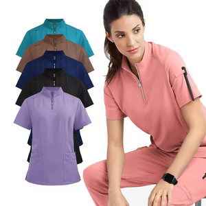 Nuevo producto <span class=keywords><strong>Polo</strong></span> cuello verde oliva 4 vías estiramiento Hospital enfermera Scrubs conjunto multifuncional bolsillo enfermera uniforme quirúrgico Scrubs - Product Image 5