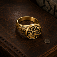 Bague Chevalière JLM Vintage Plaqué Or 18K Arbre de Vie pour Homme en Acier Inoxydable, Amulette Celtique Yggdrasil – Vente en Gros