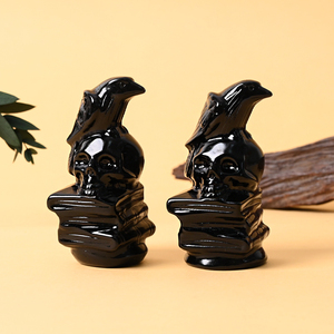 Wholesale Natural Crystal Animal Carvings Healing Black Obsidian Crow <b>Skulls</b> Crystal Crafts for Halloween <b>Gifts</b> - Product Image 5