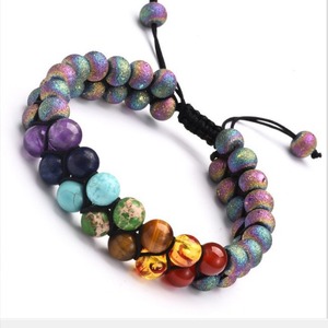 Bracelet en pierres de lave 7 chakras, double rangée, 8 mm, ajustable, unisexe, pour yoga, énergie et guérison - Product Image 5