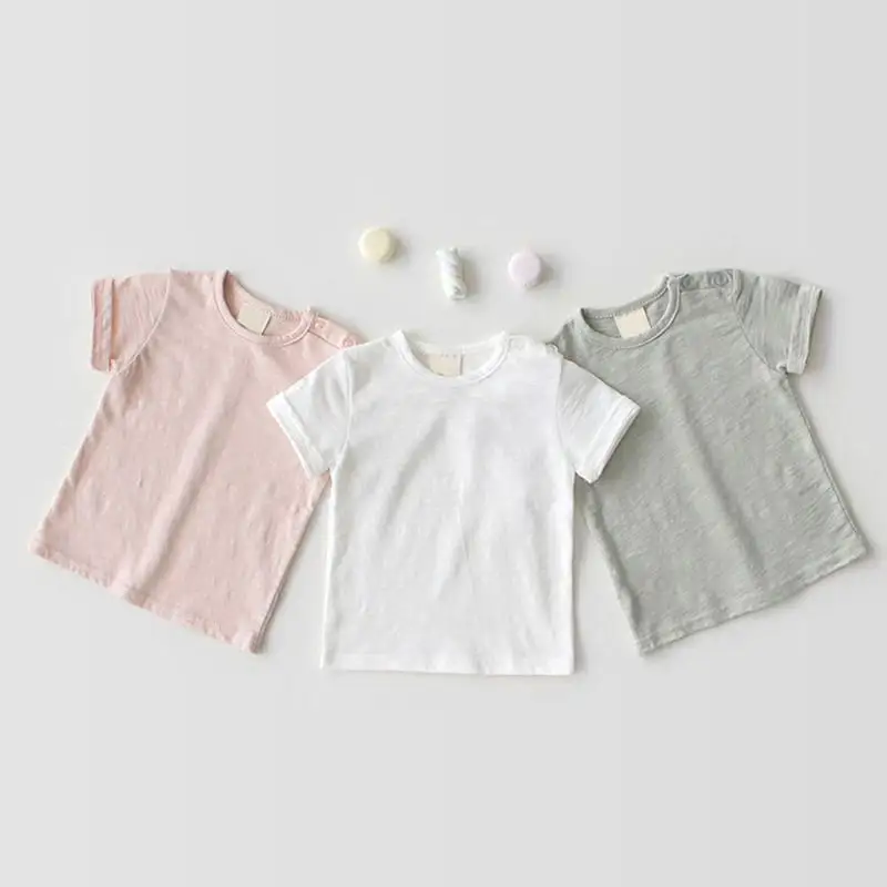 Maglietta personalizzata per bambini in cotone organico per bambini e bambine, vestiti di base in tinta unita, per bambini, T-Shirt da bambino