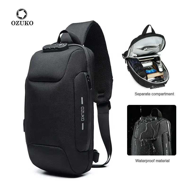 Shoulder Chest Bag OZUKO 2022 New Wholesale Sports Crossbody Sales Custom Logo Mens Chest Bag Anti Theft Waterproof Shoulder Sling Bag For Men