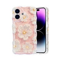 Coque de téléphone pour iPhone 17, style rétro, motif floral laser brillant, bord ondulé mignon, élégante, durable, en TPU, antichoc