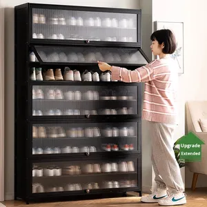 Zapatero de Bambú Simple <span class=keywords><strong>con</strong></span> <span class=keywords><strong>Puerta</strong></span> de Múltiples Niveles <span class=keywords><strong>para</strong></span> la Entrada del Hogar - Product Image 2