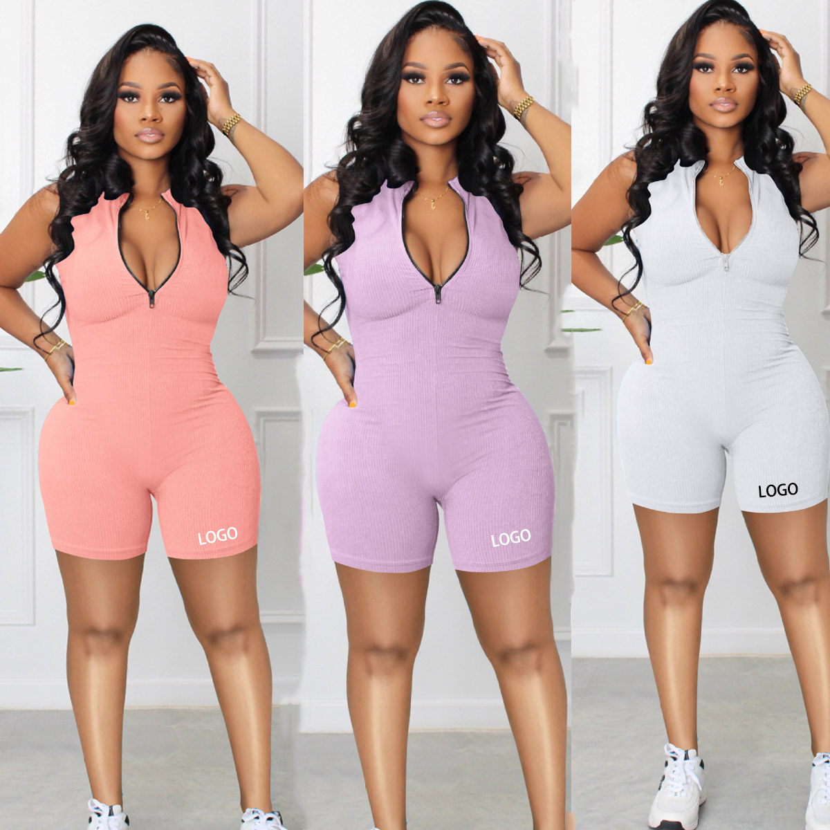 Biểu Tượng Tùy Chỉnh Phụ Nữ Mùa Hè Thiết Kế Jumpsuit Rompers Xe Đạp Quần Short Rắn Một Mảnh Bodycon Sexy Bodysuits Cho Phụ Nữ Tùy Chỉnh