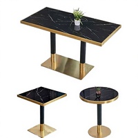 Ensemble de table à manger en acier inoxydable doré moderne et luxueux, facile à nettoyer, pour café, bistrot, bar, restaurants