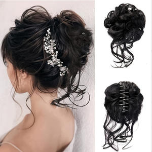 Perruque Chignon de Haute Qualité pour Femme, Longue et Bouclée Noire, Style Décontracté avec Pince à Cheveux, Extension de Cheveux Synthétiques - Product Image 5