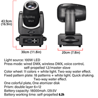 Projecteurs sur Batterie 100W Lumières Sharpy DMX Sans Fil à Tête Mobile pour DJ Mariage Fête Club Événements Scéniques