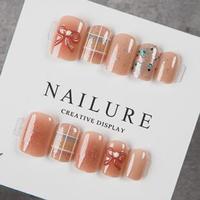 10 faux ongles à presser faits à la main, manucure moyenne en amande, mignons, nouveauté été, ongles 3D, vente en gros