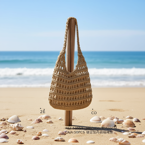 Borsa in Corda di Cotone Traforata 30x20cm con Tasca Interna, Borsa da Spiaggia - Product Image 2