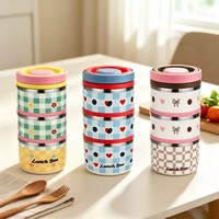 C321 Vente en gros de boîtes à sauce rondes pour enfants en acier inoxydable 304, contenants alimentaires isothermes anti-fuite, boîte à lunch portable avec couverts
