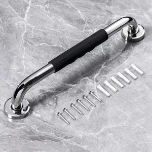 Wall-Mounted Stainless Steel Grab Bar With Anti-Slip <b>Black</b> Grip Polished Chrome Finish Bathroom Safety Handle Contemporary - Product Image 4