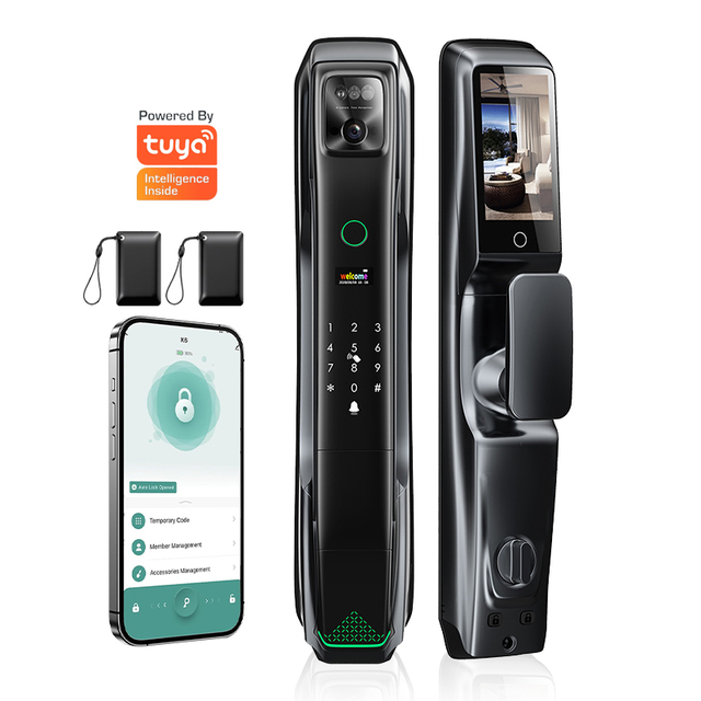 Fingerprint Smart Door Lock with 3D Face Recognition WiFi High Security OEM Camera Aluminum/Steel Doors Cloud Storage