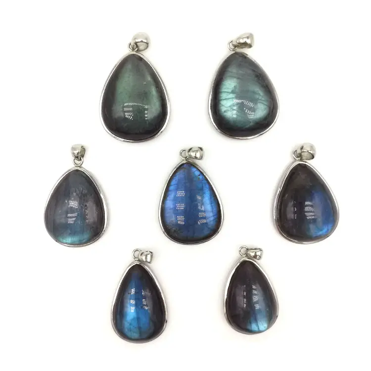 Natural Labradorite Gemstones Faceted Drop Carved Healing Charms Pendants with Platinum Tone Brass Findings for Jewelry Making