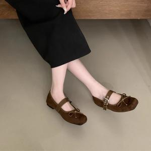 2025 estate donna Mary Jane <span class=keywords><strong>scarpe</strong></span> argento fibbia per cintura nuovo autunno balletto piatto Bowknot punta quadrata Internet altezza crescente - Product Image 5