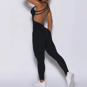 Tuta da Donna Smanicata con Scollo Incrociato e Schiena Scoperta, Set Sportivo Monopezzo a Lunghezza Intera, Altamente Elasticizzato e Effetto Sollevamento Glutei - Product Image 3