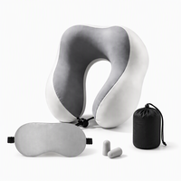 Ensemble de coussin de voyage en mousse à mémoire de forme en U, masque pour les yeux, bouchons d'oreilles, portable, pour avion, voiture, bureau, sieste, soutien cervical, polyester