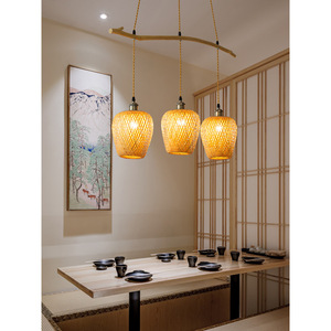 <b>Zen</b> Inspired Bamboo Pendant Lights E27 LED Oval Three Head Chandelier For Tea Room Homestay Lighting - Product Image 2