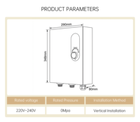 Chauffe-eau instantané mural électrique 14KW 240V à coque métallique pour salle de bain domestique