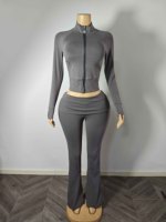 Ensemble de survêtement décontracté 2 pièces pour femme avec logo personnalisé, couleur unie, sweat à capuche zippé, mélange coton élasthanne, tenue streetwear automne