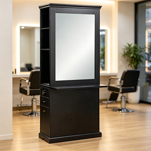 Station de coiffure avec miroir en bois, armoire à miroir pour barbier avec tiroirs de rangement pour salon de beauté - Product Image 1