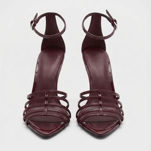Chaussures-Femm Talon Women's Burgundy Pointed <b>Toe</b> Stiletto Heels Strappy Ankle Buckle Sandals - Product Image 2