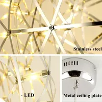 Lustre moderne en forme de boule de feu d'artifice, luminaire suspendu en acier inoxydable, décoration d'intérieur