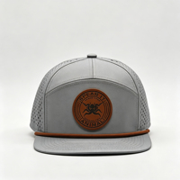 Casquette Snapback à 7 panneaux, personnalisée, avec découpe laser, garniture en corde, patch en cuir perforé, séchage rapide et visière plate
