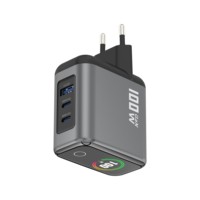 Chargeur mural GaN 100W avec prise EU, charge rapide PD, 2 ports Type-C, 1 port USB-A, avec écran numérique intelligent TFT, adaptateur pour tablette, ordinateur portable, téléphone