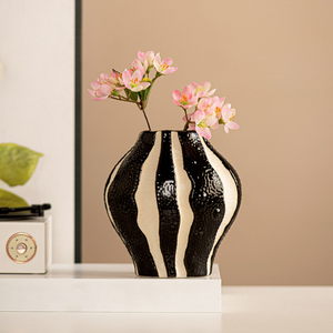 <span class=keywords><strong>Vaso</strong></span> in Ceramica Rustico a Righe Nere e <span class=keywords><strong>Beige</strong></span>, <span class=keywords><strong>Vaso</strong></span> per Fiori da Tavolo, Vendita Calda - Product Image 4