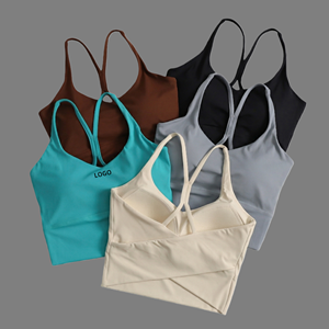 Sujetador deportivo largo para mujer con cuello en V y espalda cruzada, sexy, acolchado, transpirable, sin mangas, para gimnasio, entrenamiento, fitness, con logo personalizado - Product Image 1