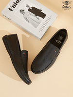 DX5120 Mocassins décontractés pour hommes en gros, dessus en PU texturé, semelle extérieure en caoutchouc, à enfiler, bout pointu, chaussures de bureau, noir et marron