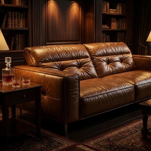 Sofá Chesterfield Moderno <span class=keywords><strong>de</strong></span> Cuero Genuino Color Bronceado, 3 Plazas, Minimalista, <span class=keywords><strong>de</strong></span> Lujo, para Sala <span class=keywords><strong>de</strong></span> Estar, Hotel, Oficina, Salón - Product Image 6