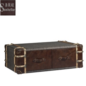 Mesa de Centro <span class=keywords><strong>Industrial</strong></span> Estilo Aviador, Baúl Antiguo de Aluminio Plateado, Mesa con 4 Cajones, Baúl de Almacenamiento - Product Image 3