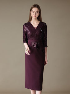 <span class=keywords><strong>Robe</strong></span> midi à paillettes taille S-7XL, <span class=keywords><strong>robe</strong></span> <span class=keywords><strong>fourreau</strong></span> élégante à manches 3/4 pour mariage, fête, banquet, soirée, mère <span class=keywords><strong>de</strong></span> <span class=keywords><strong>la</strong></span> mariée - Product Image 3