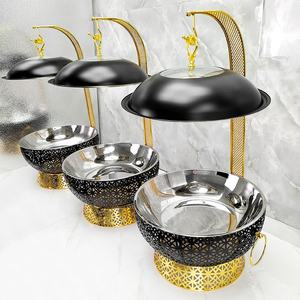 Chafing Dish Bulat 8L Desain Baru dari Stainless Steel Hitam dengan Pemanas Bahan Bakar untuk Prasmanan Hotel dan Kegunaan Katering - Product Image 4