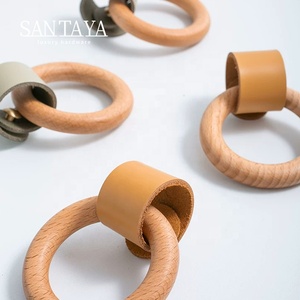 Poignées rondes en bois massif Santaya pour armoires de cuisine, boutons de tiroir de chambre à coucher, poignées de meubles en cuir - Product Image 4