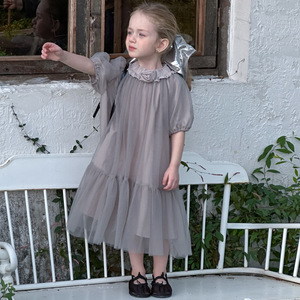Abito Estivo per Bambine 2026, Nuovo Stile Coreano Occidentale, Gonna in Rete con Volant, <span class=keywords><strong>Elegante</strong></span> Vestito in Seta - Product Image 2
