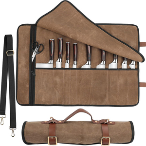 Échantillon gratuit toile cirée couteau de chef rouleau sac fer cuir et polyester outil mallette de rangement pour couteaux et ustensiles de cuisine - Product Image 6