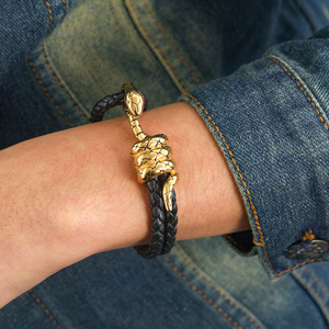 Pulsera de Serpiente Estilo Europeo Americano, Aleación de Zinc, Cuerda Trenzada Negra, Joyería del Zodíaco Animal, Brazalete de Moda - Product Image 3