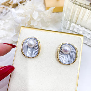 S925 <b>Silver</b> DIY Pearl Accessories Empty Stand with 6-9mm Round Beads 21744 Fashion <b>Stud</b> <b>Earrings</b> - Product Image 3