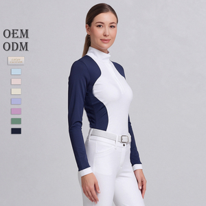เสื้อขี่ม้าแขนยาวสำหรับผู้หญิง คอตั้งแบบซิป<span class=keywords><strong>ครึ่ง</strong></span>ตัว ทรงสปอร์ต สำหรับการแข่งขัน  รับสกรีนโลโก้ - Product Image 4