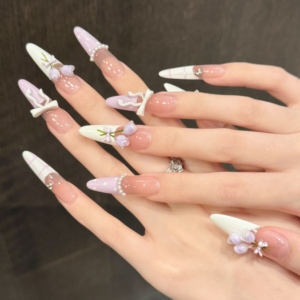 Diseño #2866 Pintura a mano <span class=keywords><strong>de</strong></span> lujo 3D Flor <span class=keywords><strong>Tulipanes</strong></span> Nail Art High End French Bowknot Cubierta completa Prensa en las <span class=keywords><strong>uñas</strong></span> Hecho a mano para niñas - Product Image 3