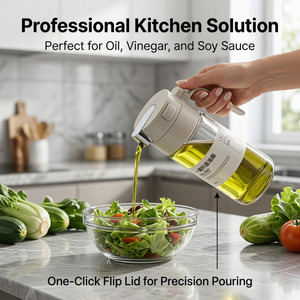 Bottiglia per Olio in Vetro con Apertura Automatica a Scatto, 550ml, Dispenser Antigoccia per Cucina, Olio d'Oliva, Aceto, con Manico - Product Image 5