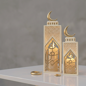 Lanternes en fer exclusives pour le Ramadan avec un dessus en forme de croissant de lune moderne et un design de calligraphie arabe pour la décoration de la maison - Product Image 2