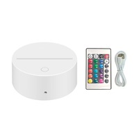 Base de lampe LED 3D RGB nocturne à piles, télécommande, ronde, noire et blanche, alimentation USB, pour acrylique