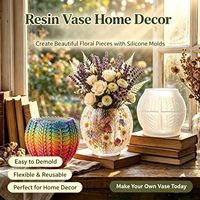 Cetakan Resin Vas Lavender 3D Embossed, Cetakan Silikon Bentuk Bunga untuk Resin, Plester, Beton, Semen